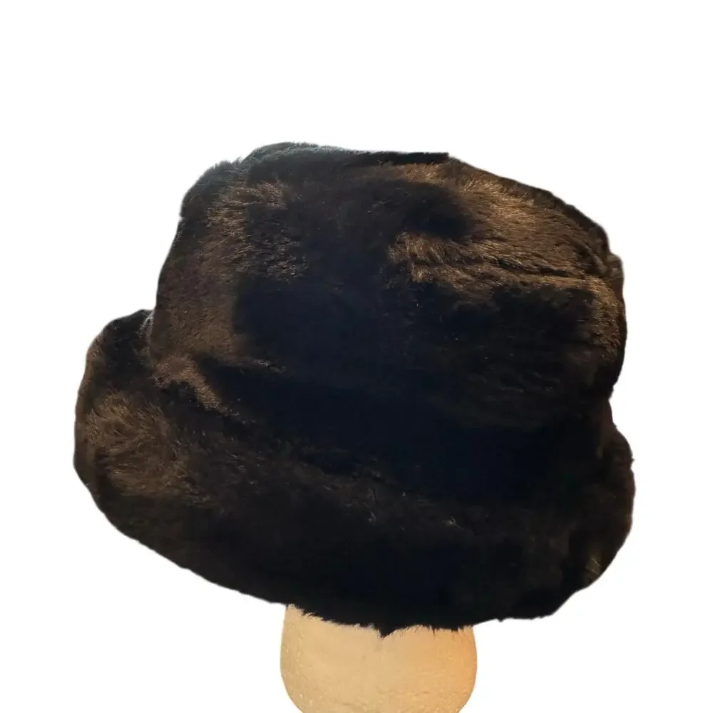 Vtg St. Michael x Marks & Spencer Black Faux Fur Russian Style Cossack Hat